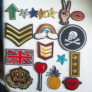 18 Iron or Sew on ColorfulPatches.Stars,Rainbow,Heart,Pineapple, Flag,Arrow etc.
